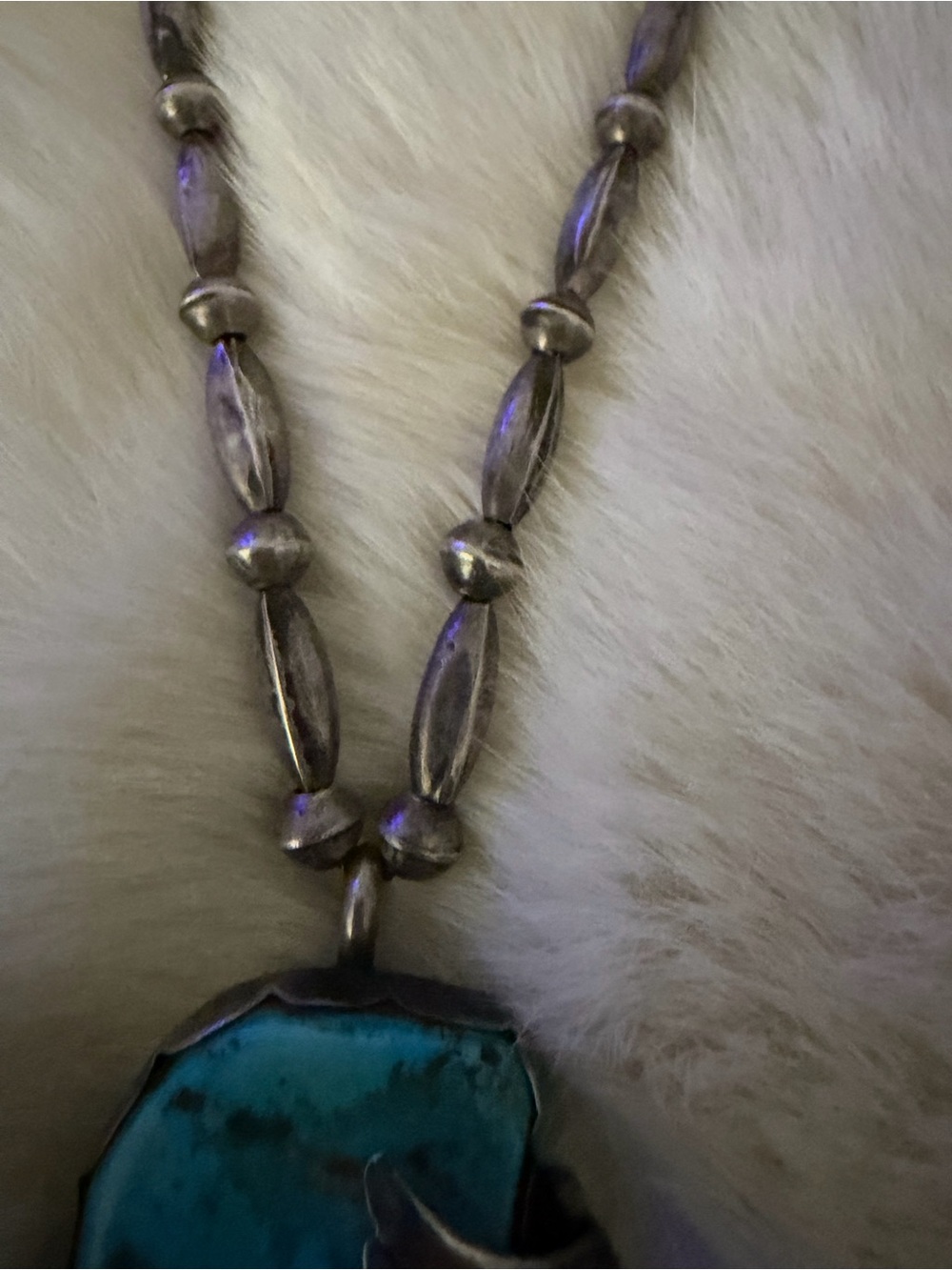 Gorgeous Vintage Navajo Diné Morenci Turquoise Silver Beaded Necklace 🔥🔥 - Picture 9 of 16